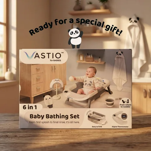 Vista 6 de VASTIO™ Juego de Bañera Plegable 6 en 1 para Bebé – Bañera de Baño Plegable para Recién Nacidos a Niños Pequeños, Juego de Baño Portátil para Bebés