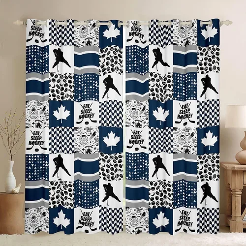 Vista 25 de Erosebridal Hockey Blackout Curtains for Boys,Blue and Black Sports Curtains & Drapes for Kids Teen,Ball Games Gamer Bedroom Decor,Ice Hockey Field