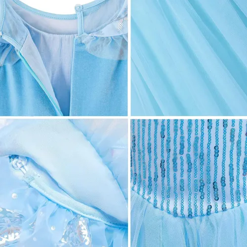 Vista 6 de iTVTi Vestido de princesa de manga larga para niñas pequeñas disfraz de reina de la nieve con accesorios