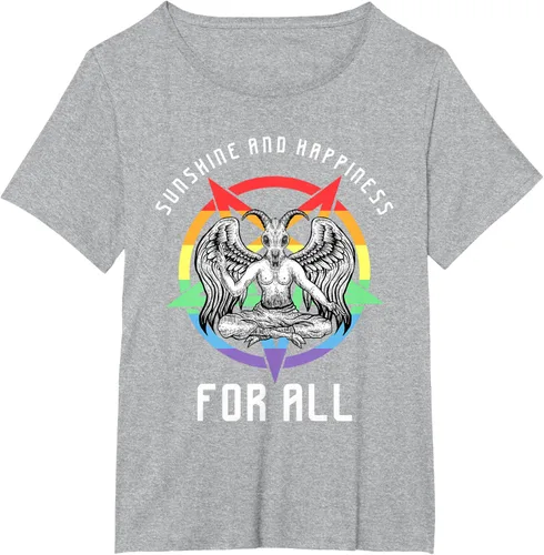 Vista 45 de Funny Sunshine and Happiness for All LGBT Gay Pride Baphomet Camiseta Negro