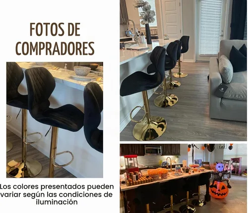 Vista 3 de EALSON Juego de 2 taburetes de bar de terciopelo con altura de mostrador con sillas de bar giratorias con base dorada, modernos taburetes de isla