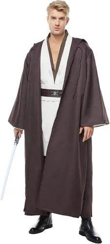 Vista 2 de Disfraz de túnica para hombre, disfraz de cosplay, trajes de Halloween, bata con capucha, conjunto completo