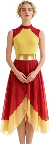 Vista 8 de Vestido de baile de alabanza litúrgica con bloques de color para mujer y túnica sin mangas Azul B