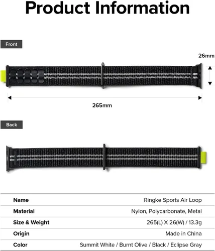 Vista 9 de Ringke Sports Air Loop compatible con Apple Watch Band de 1.929 in, 1.811 in, 1.772 in, 1.732 in, 1.654 in, nailon ligero transpirable para mujeres