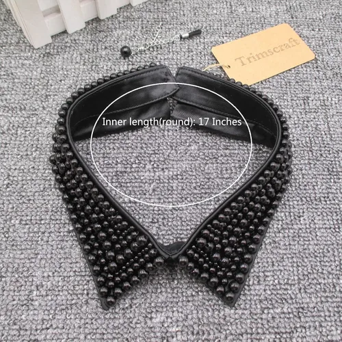 Vista 2 de Collar llamativo negro gargantilla de perlas simuladas con cuentas babero desmontable falso collar con cadena de extensión accesorio de ropa