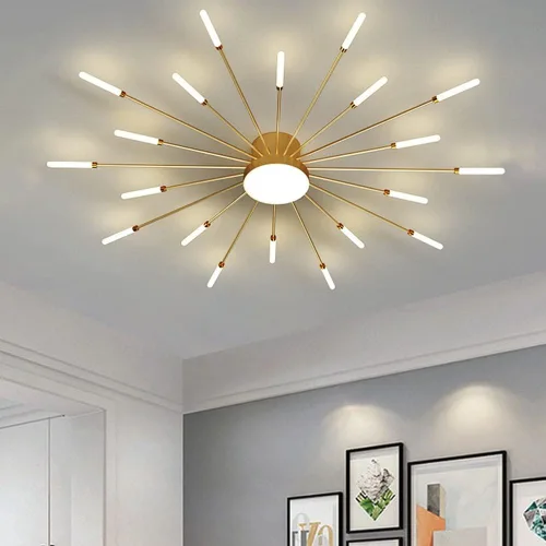 Vista 13 de Lámpara de techo LED regulable de 32 pulgadas, 12 luces de techo, lámpara de techo empotrada, iluminación de interior dorada para sala de estar, 12