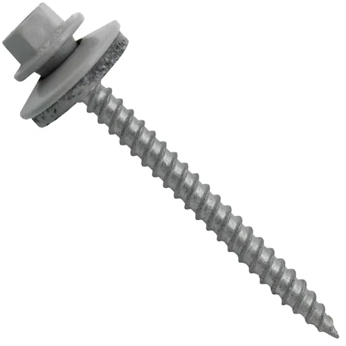 Vista 38 de 12 tornillos para techos de metal gris ABC de 2-1/2 pulgadas, cabezal de arandela hexagonal, arranque automático/roscado, arandela EPDM. 1 bolsa