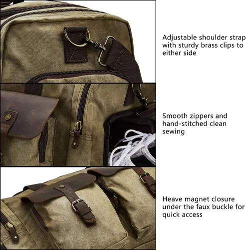 Vista 3 de Bolsa de lona encerada vintage para hombre, Caqui