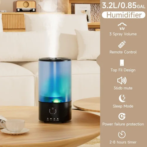 Vista 3 de Humidificadores para dormitorio, humidificador ultrasónico silencioso de niebla fría de 3.2L con boquilla de 360°, tiempo de funcionamiento de 18