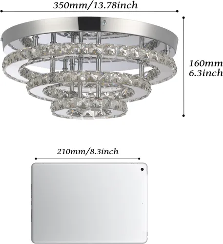 Vista 4 de Lámpara de Araña Empotrada LED de Cristal de 13.8 Pulgadas, Lámpara de Techo de 3 Niveles de Cristal para Dormitorios, Comedor, Sala de Estar, 3
