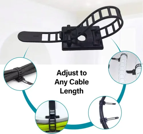 Vista 7 de 50 soportes ajustables para ataduras de cables, clips adhesivos para cable con orificio para tornillo, organizador de cables reutilizable