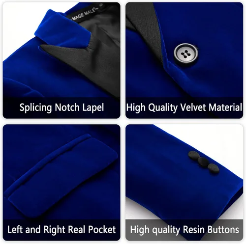 Vista 4 de MAGE MALE Traje de terciopelo de 3 piezas para niños, conjunto de chaqueta de varios colores para boda, graduación, fiesta, esmoquin con tirantes