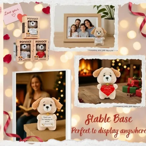 Vista 6 de POIVOCF Cachorro de Crochet con Corazón de Peluche, Lindo Regalo de Amor y Amistad para Novia, Esposa, Mejor Amiga o Hermana, Pequeño Regalo