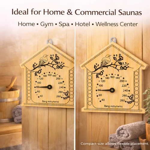 Vista 7 de Bjerg Instruments Termómetro de sauna, medidor de temperatura analógico de madera de pino, esfera de 3 pulgadas resistente a la humedad, lee hasta