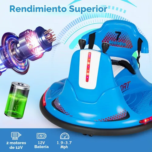 Vista 2 de HONEY JOY Coche de parachoques de 12 V para niños pequeños de 1 a 3 años, auto parachoques con doble joystick, luz LED intermitente y giro de 360