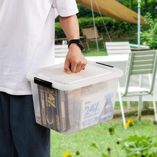 Vista 5 de Contenedor de plástico transparente de 18 cuartos de galón con tapas, caja de pestillo con asa, 4 paquetes