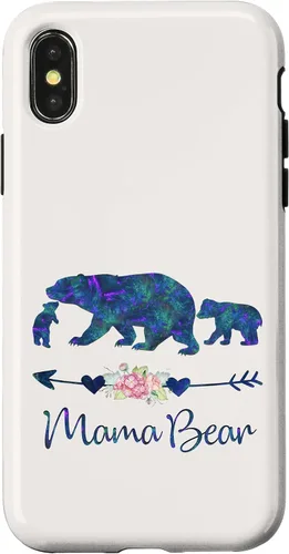 Vista 5 de Teal Blue Purple Floral Mama Bear and Two Cubs White Case for iPhone 16
