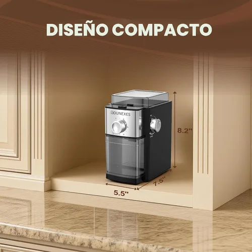 Vista 7 de Molinillo de café eléctrico de rebabas, molinillo de rebabas plano compacto con 17 ajustes de molienda precisos, desde espresso hasta preparación