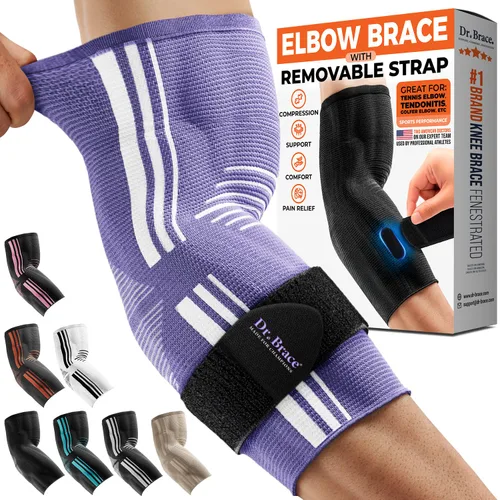 Vista 11 de DR. BRACE Elite - Codera, manga de compresión transpirable para codo con correa extraíble para golfistas, tratamiento de codo de tenista