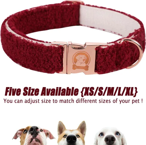 Vista 2 de MR. CHUBBYFACE - Collar para perro de forro polar burdeos, collar de forro polar navideño para mascotas con hebilla de metal, collares ajustables
