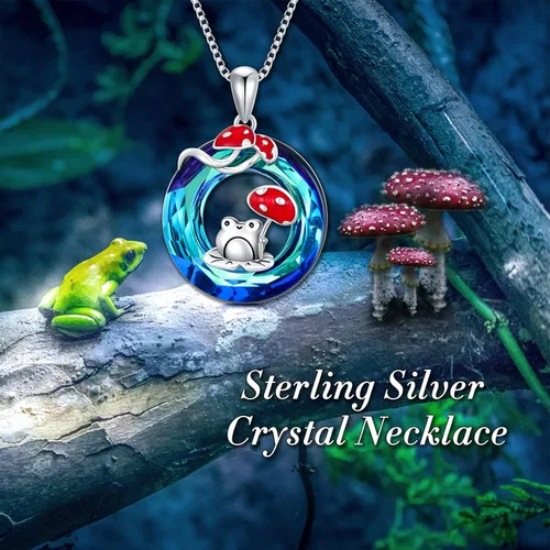 Vista 6 de YOSOPRETTY Collar de seta de plata de ley 925 con colgante de árbol de la vida de rana, caracol, fase lunar, collar con colgante de hongo, joyería