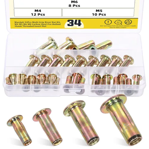 Vista 8 de Tuerca de remache M4 multi-agarre M4 chapada en zinc con vástago de cabeza plana roscado Tuerca de remache con acabado de zinc dorado