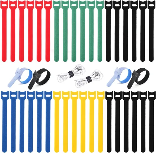 Vista 10 de BALABALA 200 piezas de bridas ajustables reutilizables para cables de 10+15+20+25 cm, organizador de cables, envoltura de cable multicolor