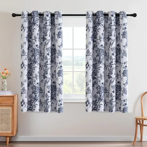 Vista 18 de H.VERSAILTEX - Cortinas opacas de 63 pulgadas de largo, juego de 2 paneles, estampado floral, cortinas de estilo campestre para sala de estar