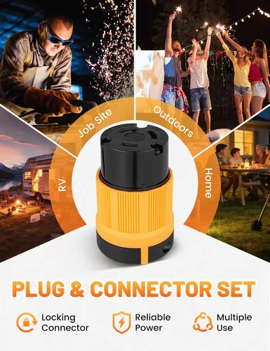 Vista 7 de MECMO Conector de bloqueo del generador NEMA L6-30R de 30A/250V con certificación ETL, enchufe macho de bloqueo giratorio de 3 puntas, conector, 30