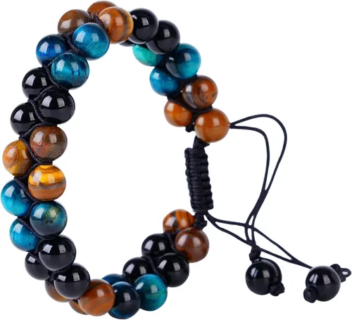 Vista 3 de Triple Protection Bracelet,Bracelets for Men Women, Natural Tiger Eye Jewelry Stone Hematite and Blue Stone Hematite 8mm Crystal Bracelet