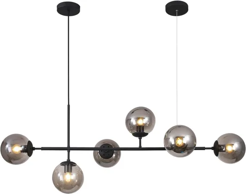 Vista 9 de KCO Lighting Farmhouse - Lámpara de araña de comedor con globo lineal, lámpara de cristal de leche negra, 16 luces Sputnik, lámpara colgante moderna