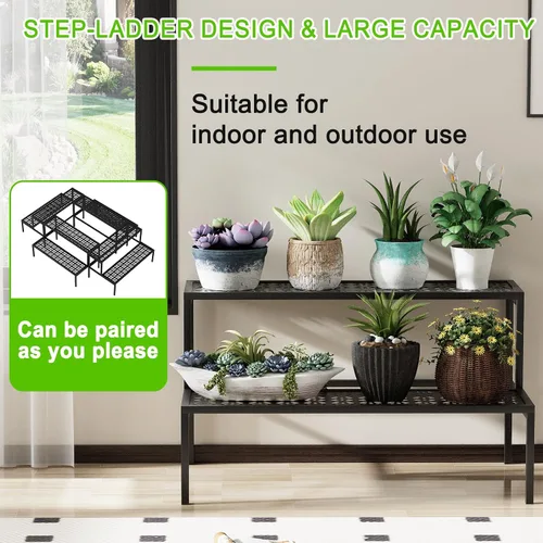 Vista 6 de aboxoo Soporte de metal para plantas de 2 niveles en maceta, soporte múltiple para macetas, estante para plantas de interior, múltiples plantas
