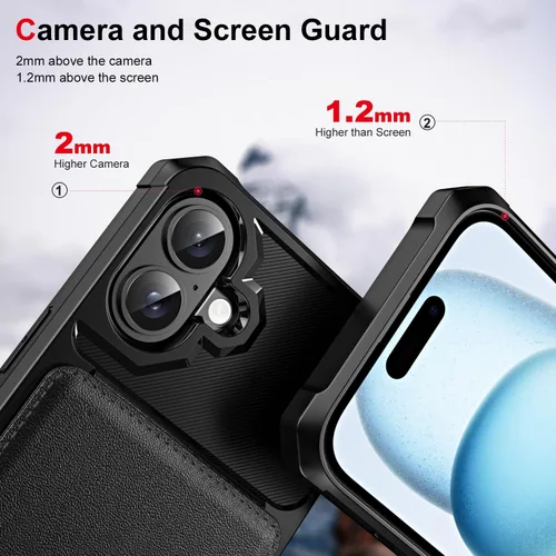 Vista 5 de Dteck Funda para iPhone 16 de 6.1 pulgadas 2024, funda de piel sintética con cierre de botón magnético, ranuras para tarjetas de crédito, función