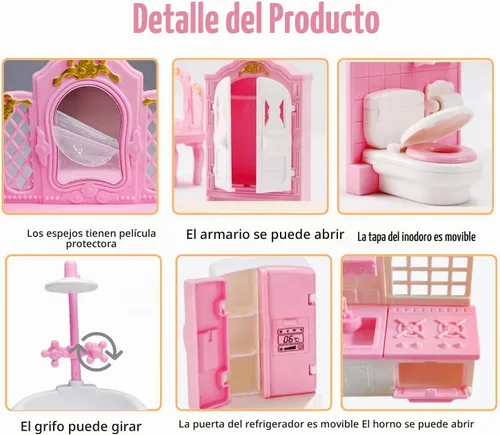Vista 5 de 35 piezas de set de accesorios para muebles de casa de muñecas en miniatura, muebles pequeños para casa de muñecas, muebles en miniatura para casa
