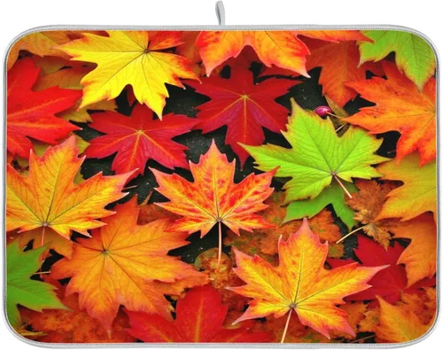 Vista 17 de Tapete de secado de platos de camión de otoño de 16 x 18 pulgadas, hojas de otoño, calabaza, girasol, almohadilla de secado de platos, protector