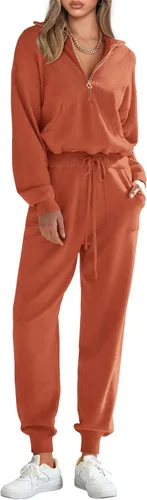 Vista 78 de PRETTYGARDEN Conjunto de suéter de 2 piezas para mujer, sudadera con cremallera, pantalones deportivos, ropa casual