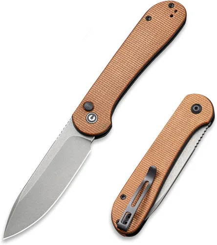 Vista 9 de CIVIVI C2103A Elementum - Navaja de bolsillo plegable con hoja de 3.47" 14C28N, mango de G10, con bloqueo de botón para EDC (Negro)