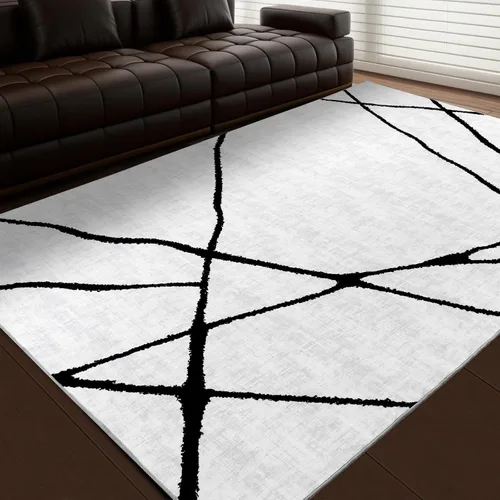 Vista 14 de YIHOUSE Alfombra lavable de 5 x 7 pies, moderna abstracta en blanco y negro, antideslizante, para dormitorio, oficina en casa (abstracto, 5 x 7 pies)