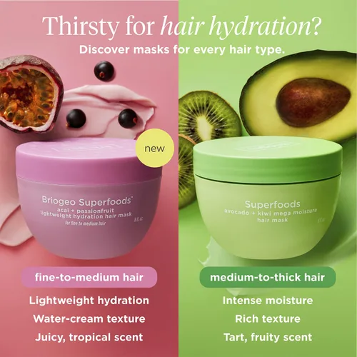 Vista 7 de Briogeo Superfoods Acai + Passionfruit - Mascarilla ligera de hidratación para cabello fino, acondicionador profundo para cabello fino, aumenta