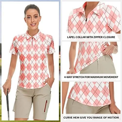Vista 2 de Soneven Camisa de golf de manga corta para mujer, absorbe la humedad, atlética, para golf, tenis, ajuste seco