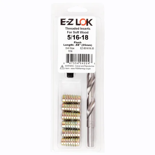 Vista 25 de E-Z LOK Kit de reparación de rosca hexagonal E-Z para insertos roscados con brida para madera blanda 1/4-20 x 13mm, perforador, herramienta