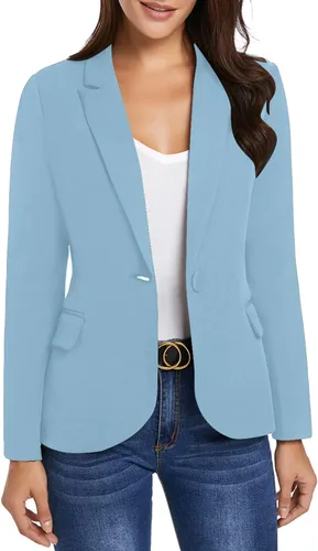 Vista 28 de Luvamia - Chaqueta Blazer para Mujer, de Manga Larga, Cuello con Solapas, Botón de Cuello, con Bolsillos Un nuevo botón negro