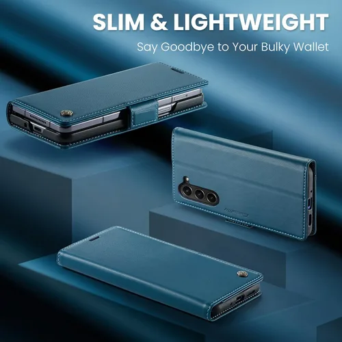 Vista 6 de Funda para Samsung Galaxy Z Fold 5 (2023), funda de piel sintética tipo cartera con tarjetero con bloqueo RFID, función atril, a prueba de golpes