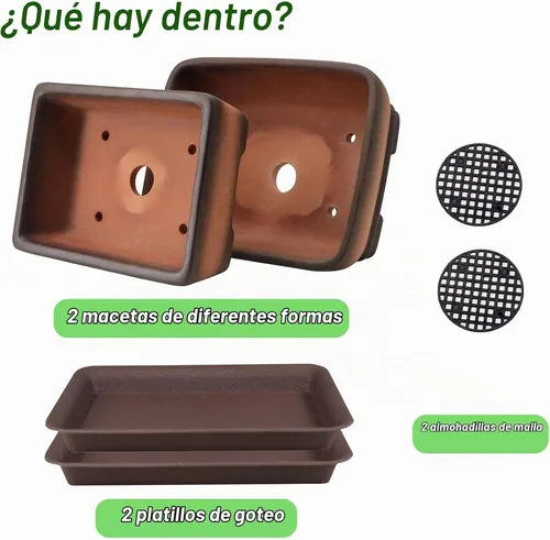 Vista 4 de MUZHI Paquete de 2 Macetas de Bonsái de Terracota de Gradación de Colores Hechas a Mano de 5 Pulgadas y 6 Pulgadas con Bandeja de Goteo, Maceta