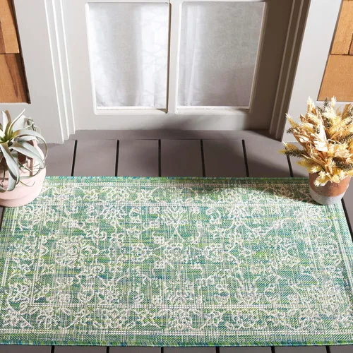 Vista 71 de SAFAVIEH Alfombra lavable al aire libre, colección Courtyard - 2'3" x 5', azul aguamarina y gris, no desprende pelusa y fácil limpieza, ideal