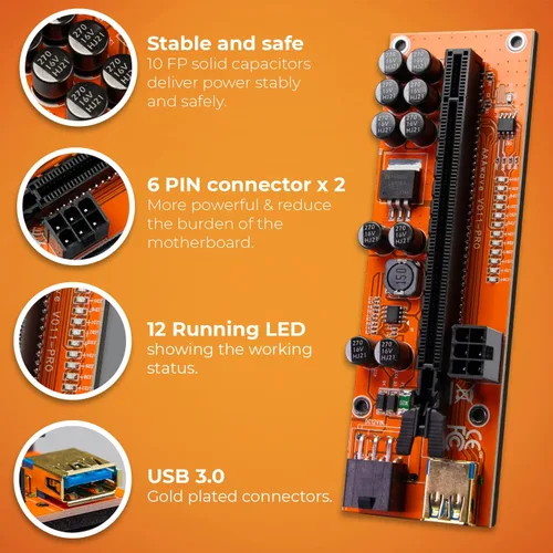 Vista 4 de AAAwave PCIE Riser VER 11 PRO 1x a 16x Extensión gráfica (paquete de 1)