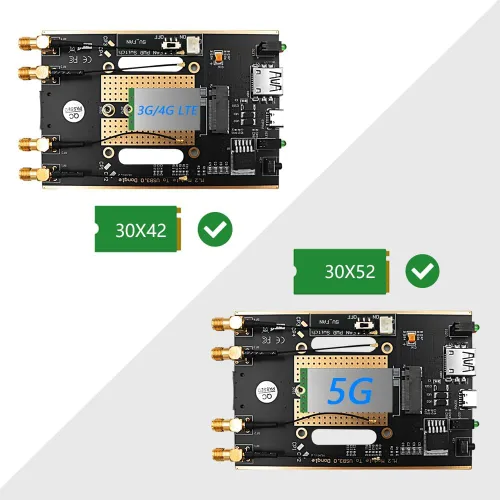 Vista 3 de HLT Adaptador NGFF (M.2) 4G/5G a USB 3.0 con alimentación auxiliar y ventilador enfriador