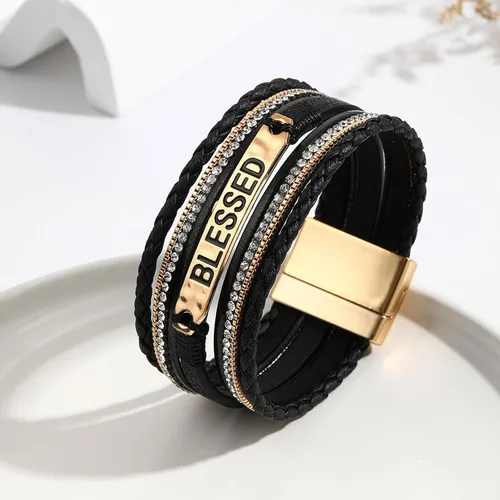 Vista 2 de Long tiantian Pulseras de cuero para mujer, pulseras de moda para mujer, pulsera apilable de cruz para mujer, pulseras de múltiples capas