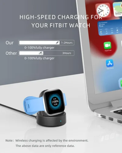 Vista 3 de Base de carga para Fitbit Sense/Sense 2/Versa 3/Versa 4, soporte de cargador magnético de reloj con cable USB-C, accesorios para relojes Negro