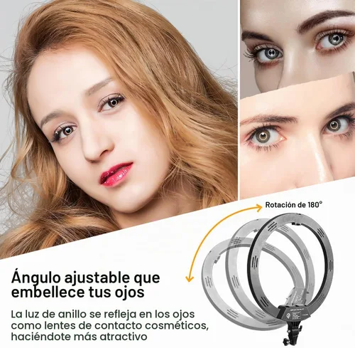 Vista 3 de Anillo de luz de 18 pulgadas con soporte de trípode, luz circular LED regulable de 58 W 5500 K para TikTok/Live Stream/Maquillaje/YouTube con bolsa